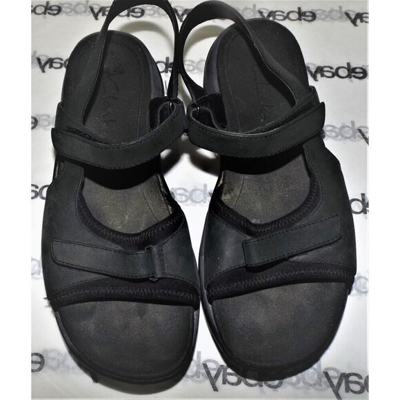 Clark's Springers 7M black sandals, ankle strap, 2 Hook & Loop closures leather - Picture 1 of 5